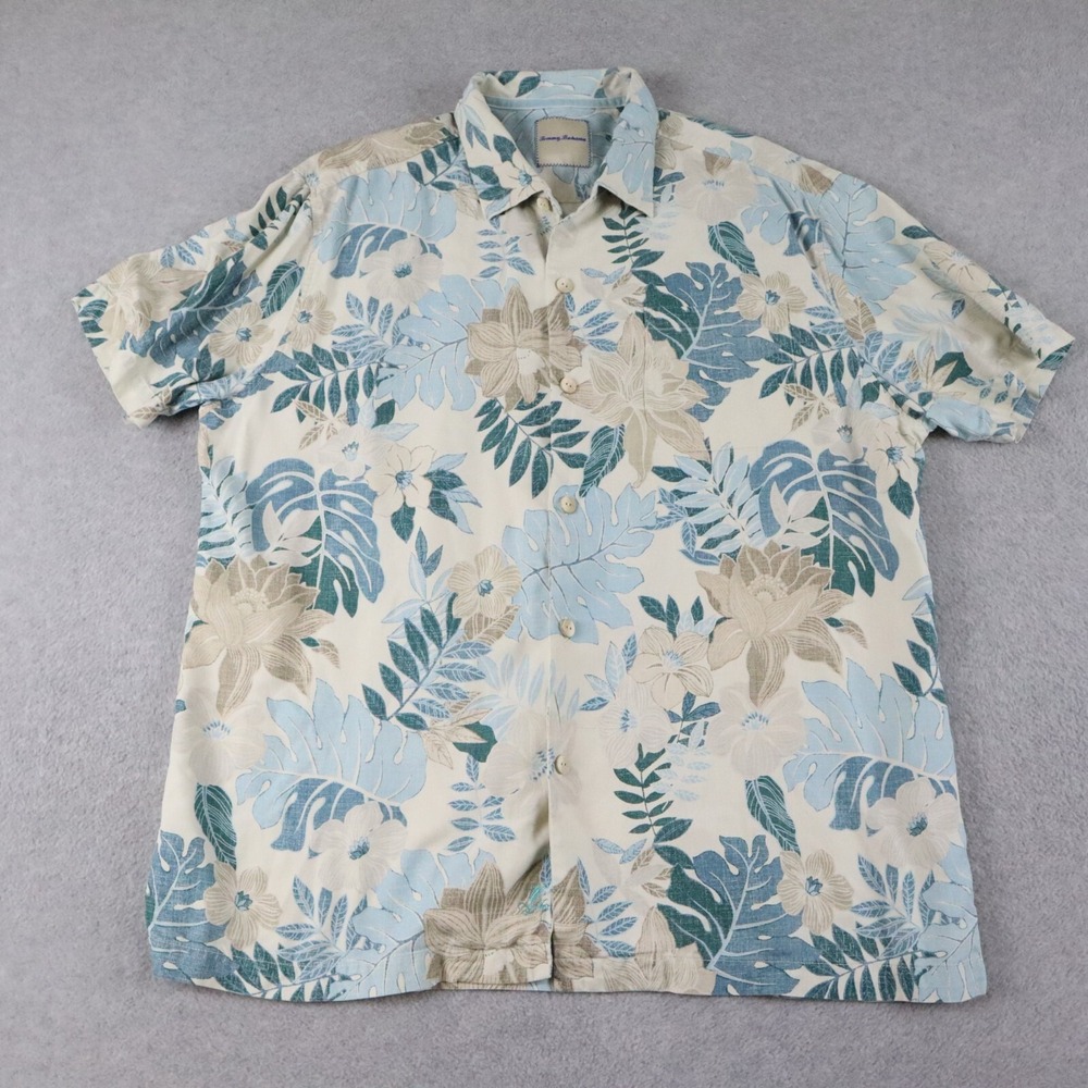 Tommy Bahama‎ Shirt Mens XL Silk Hawaiian Pocket Button Up Floral Short Sleeve